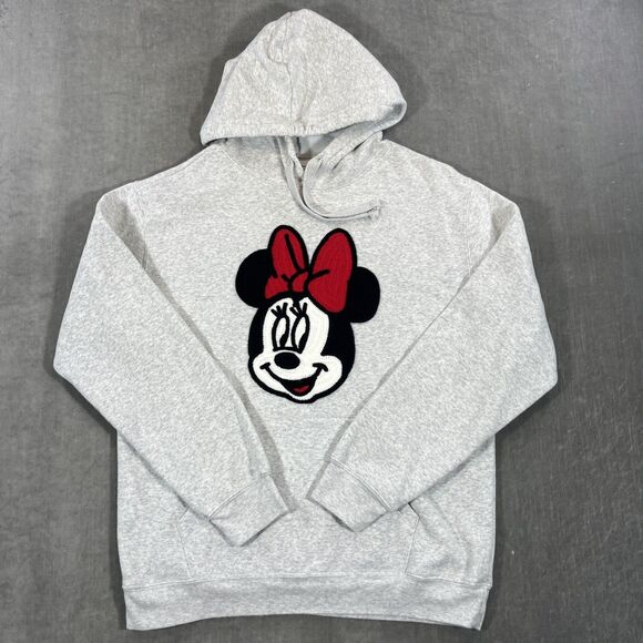 Disney Minnie Mouse Womens Large Heather‎ Gray Embroidered Hoodie Sweatshirt - Picture 1 of 7